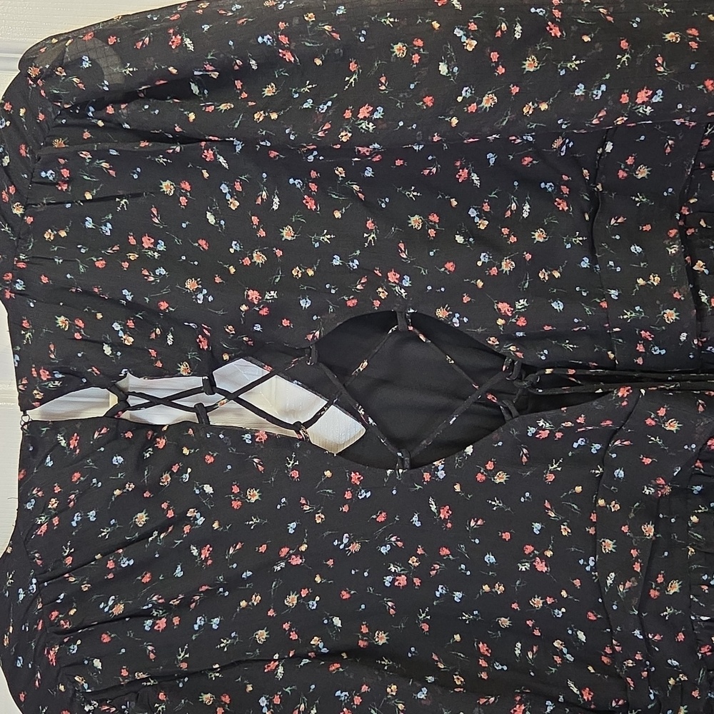 Aqua Black Floral Long Sleeve Dress - Picture 7 of 8